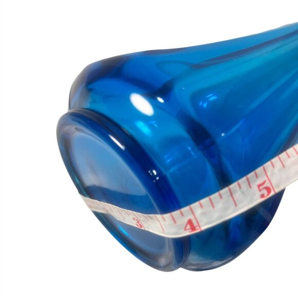 Vtg LE Smith Swung Vase Turquoise Peacock Blue Glass Paneled Swung Vase MCM - Picture 5 of 6